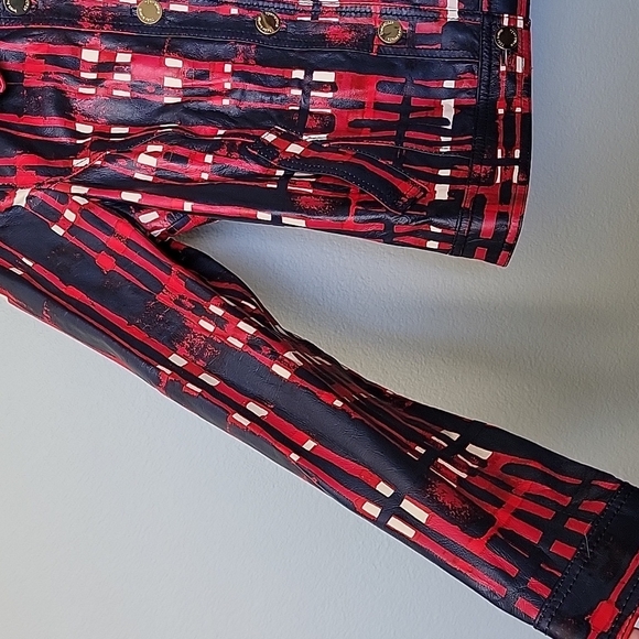 Tory Burch RARE allover painted plaid NWT Buttery Leather Crop jacket large - Picture 5 of 16